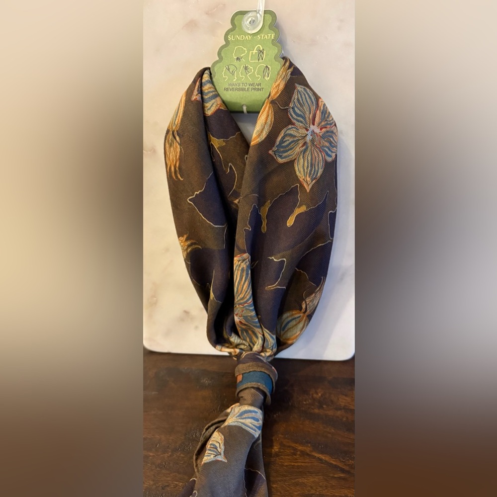 Sunday State Floral Infinity Scarf in Brown & Blue
